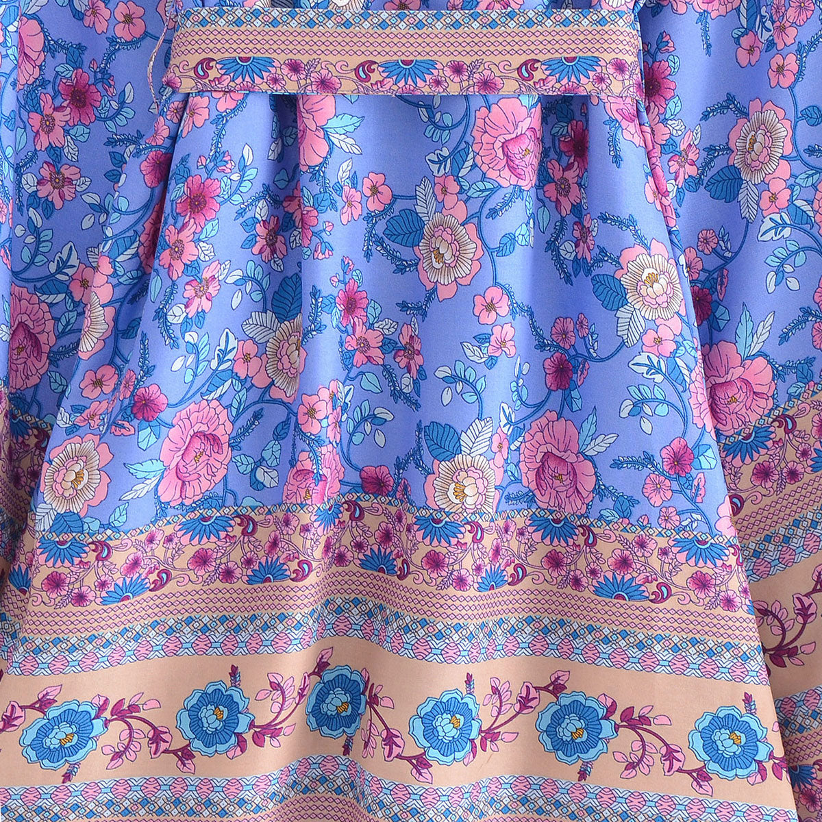 Blue Violet Boho Floral Print Short Robe