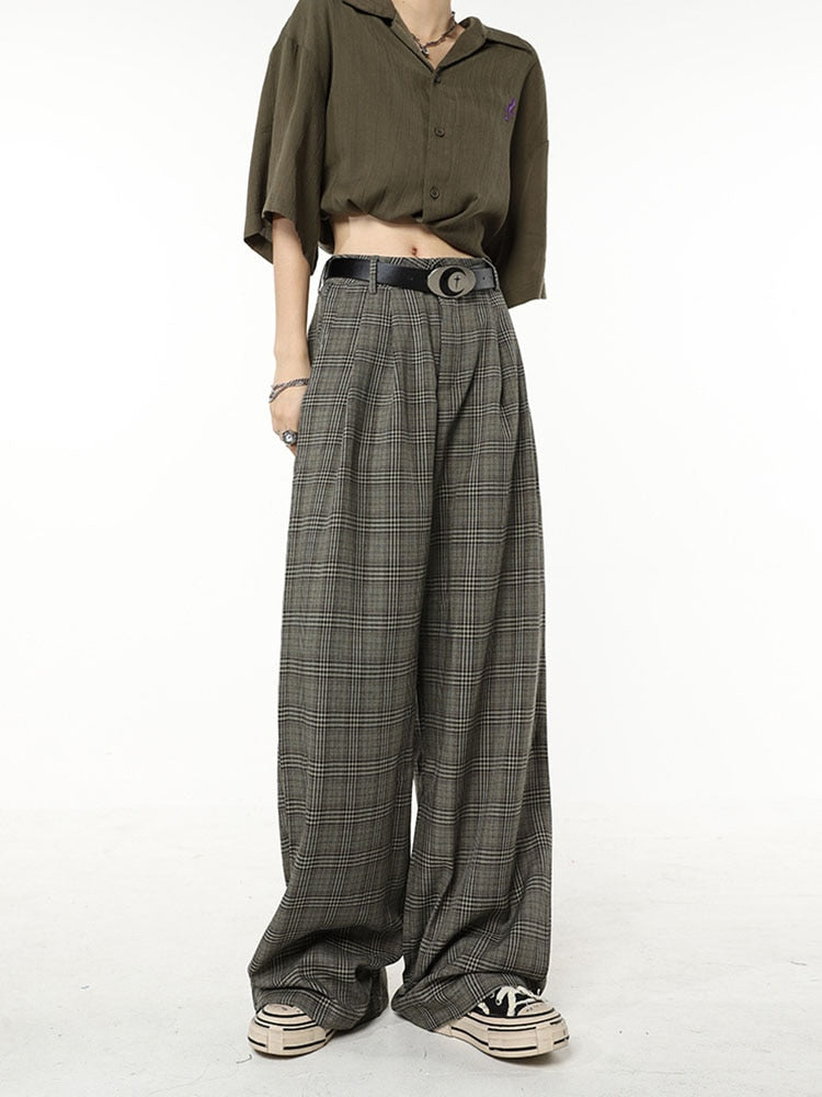 Fashionable Casual Retro Plaid Wide Leg Pants