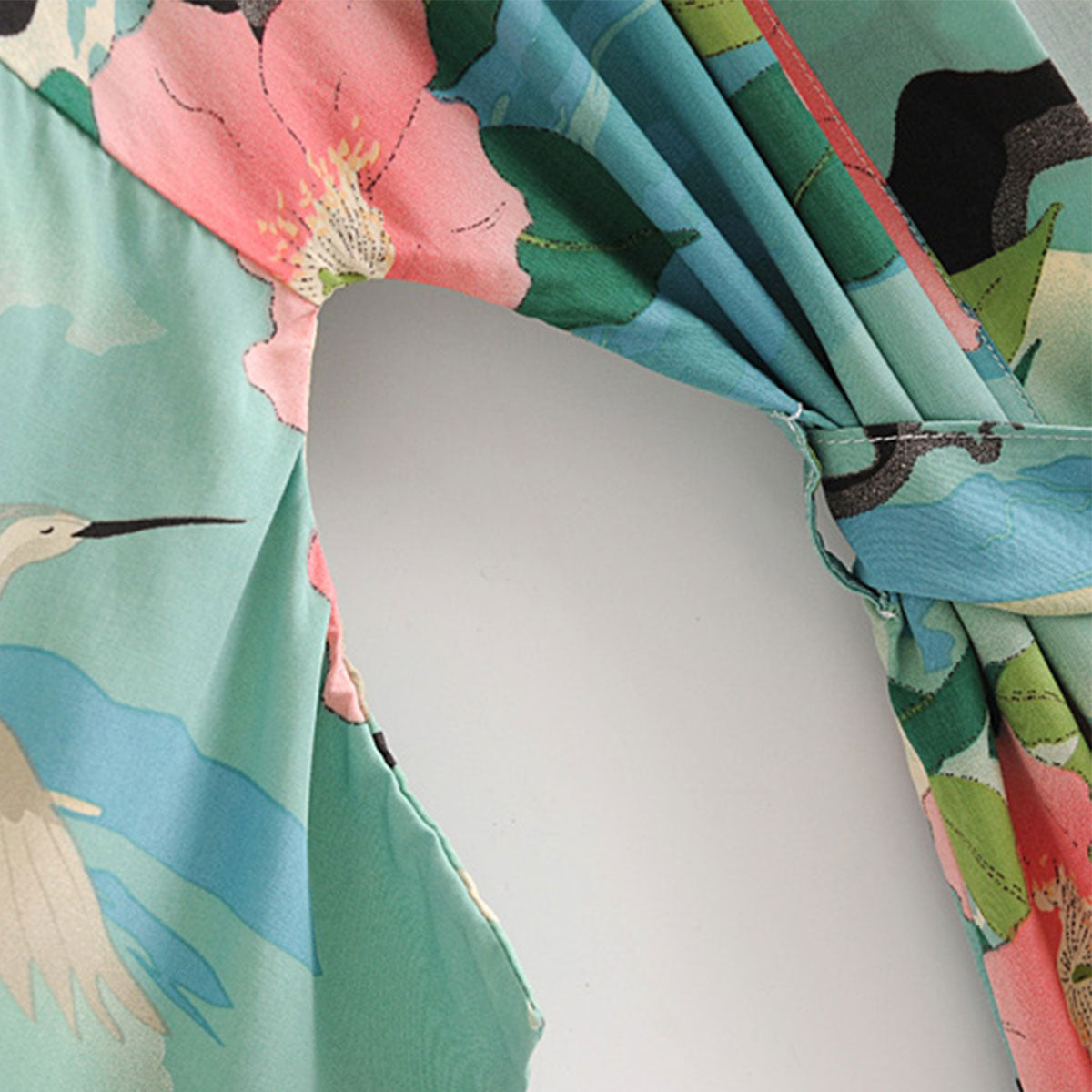Moonlight Crane Boho Floral Print Short Robe