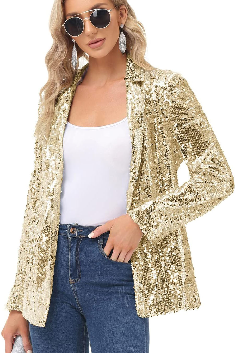 Sparkly Cardigan Coat with Pocket