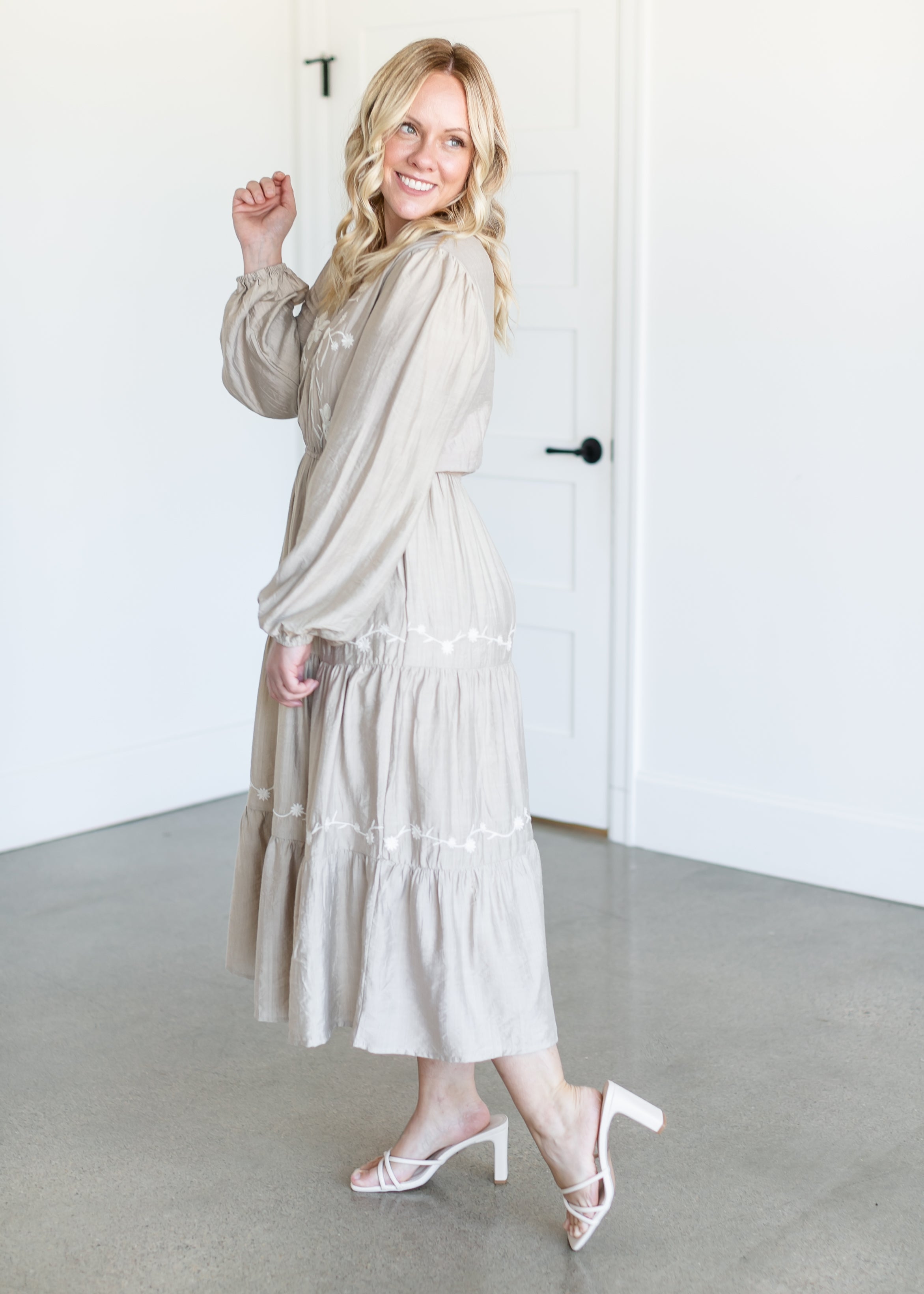 Floral Crochet Detailed Long Sleeve Dress