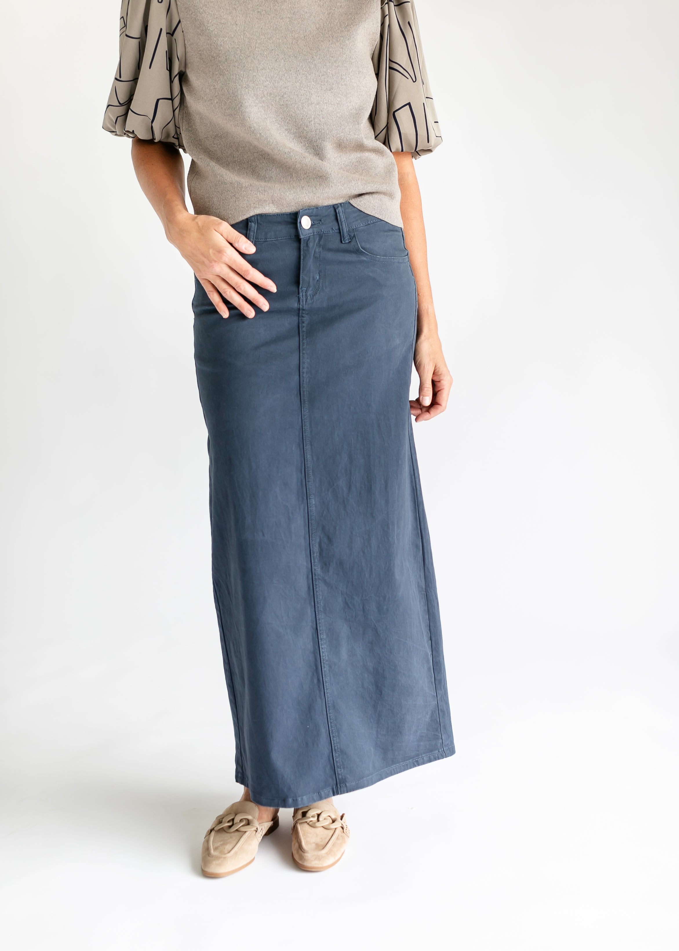 Stella Navy Denim Maxi Skirt