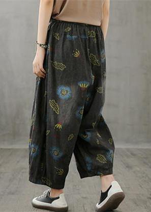 Literary plus size wide-leg pants 2021 autumn new thin yellow printed straight-leg pants