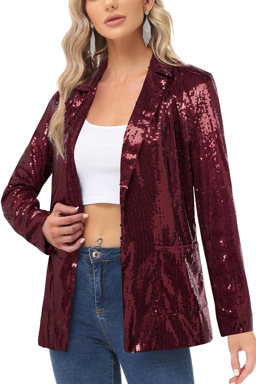 Sparkly Cardigan Coat with Pocket