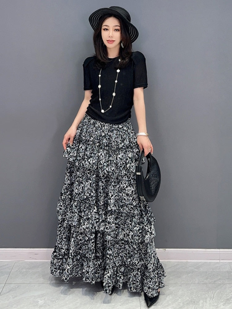 Clara Chic Top & Layered Skirt 2-Set Piece