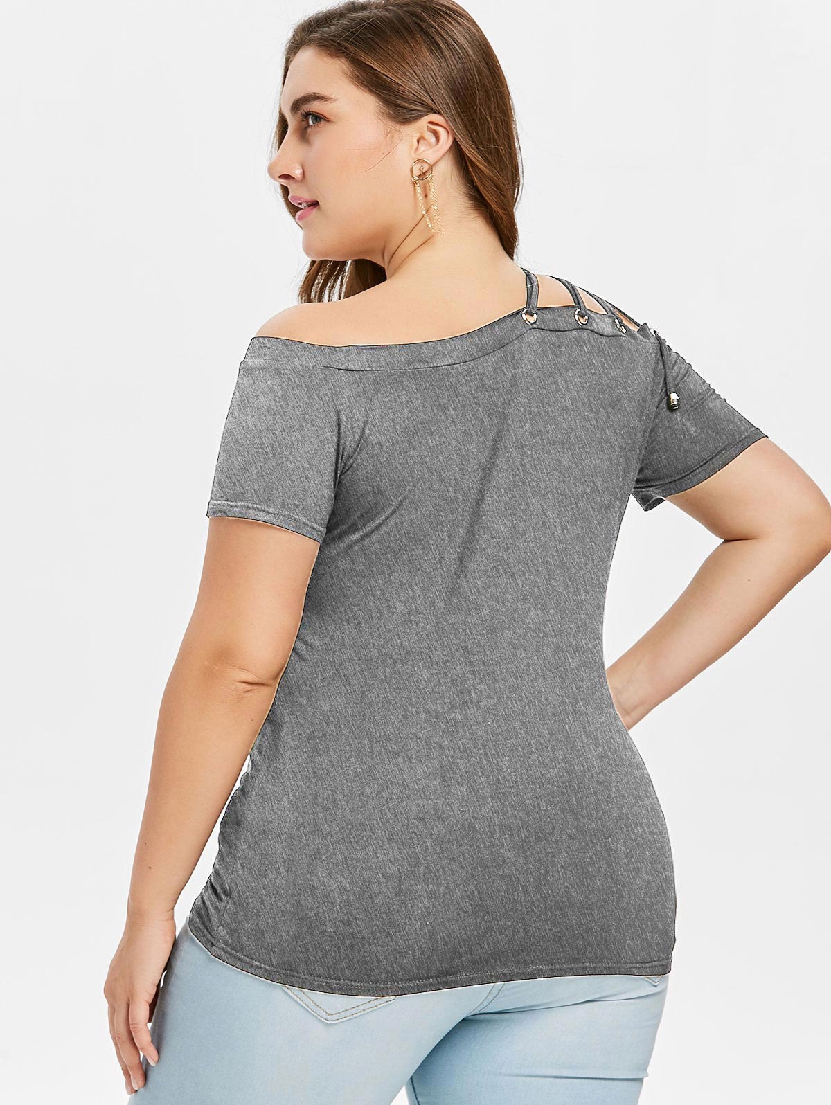 Plus Size Off The Shoulder Strappy Women T-shirt