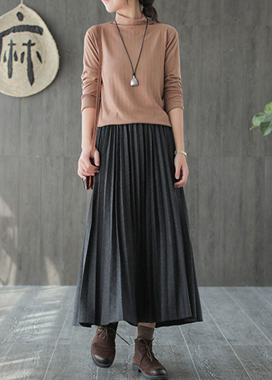Italian Grey Black Casual Woolen Pleated Fall Skirts