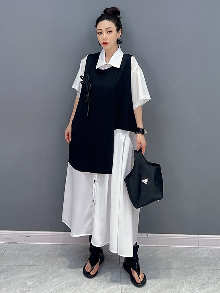 Couture Chic Oversized Vest & Blouse Dress 2-Piece Set