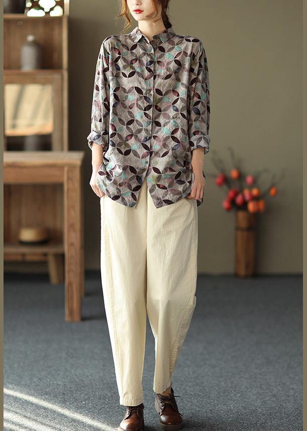 Unique Lapel Patchwork Spring Tunic Pattern Photography Red Print Blouse