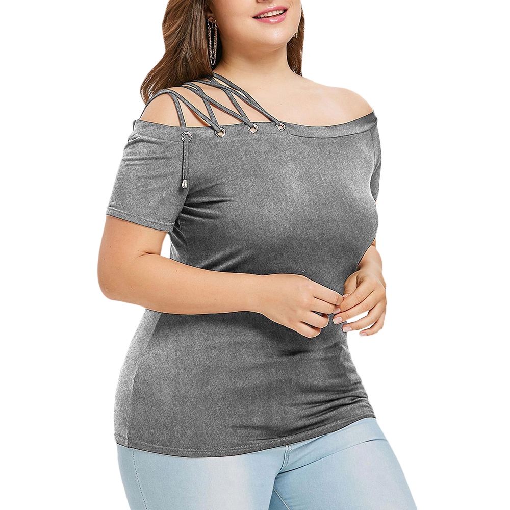Plus Size Off The Shoulder Strappy Women T-shirt
