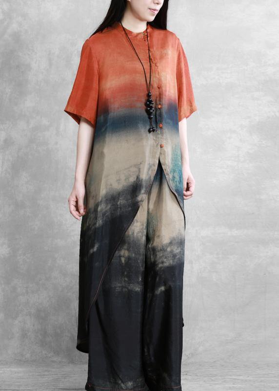 Women's plus size ethnic style black suit five-point sleeve irregular thin thin two-piece