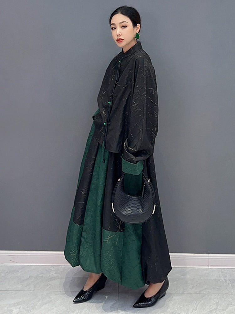 Versatile Casual 2-Piece Set - Long Sleeve Top & Oversized Skirt