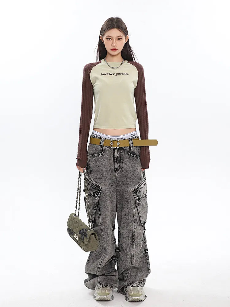 Retro Chic Old Washed Wide-Leg Cargo Pants