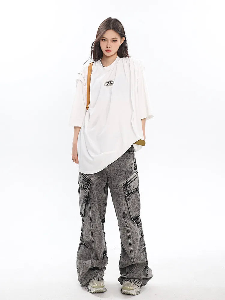 Retro Chic Old Washed Wide-Leg Cargo Pants