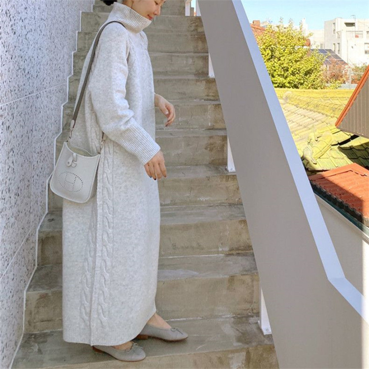 Long Padded Turtleneck Pullover Skirt