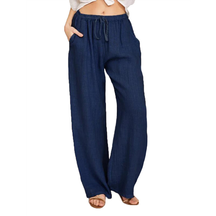 Women's largest size cotton linen casual trousers