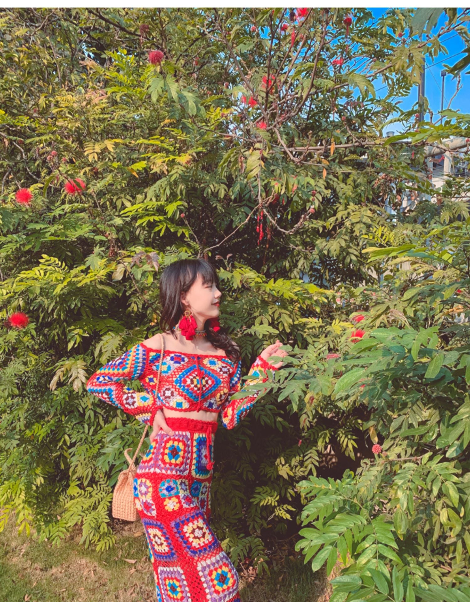 Handmade See Through Knit Crop Top & Midi Skirt 2-Piece Set