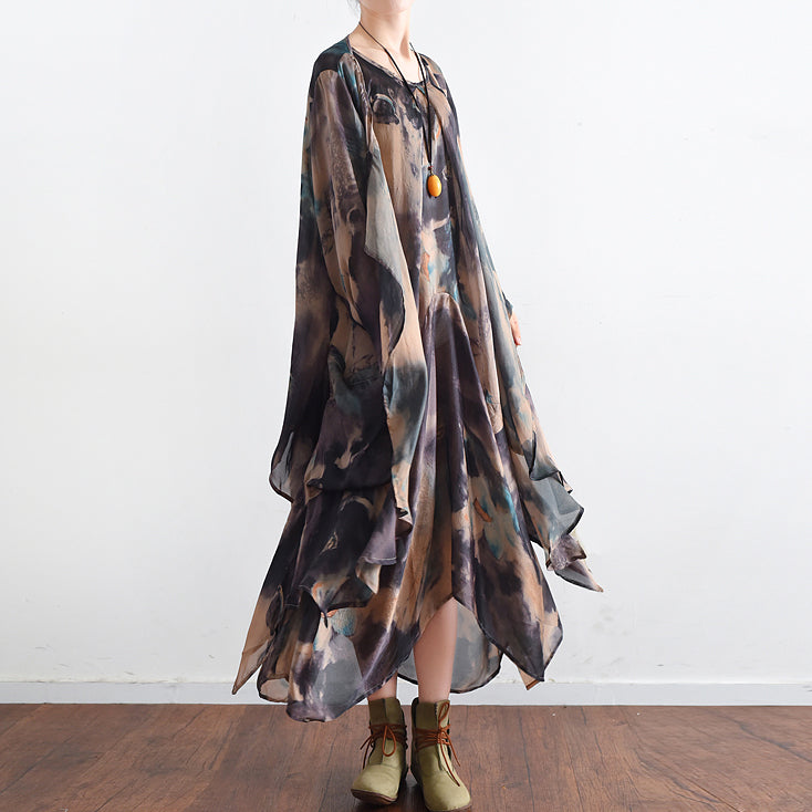 Blue floral silk dresses 2021 baggy maxi dresses caftan gown two pieces asymmetrical design