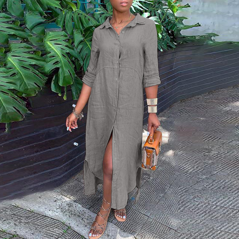 2023 New Cotton Linen Shirt Cotton Linen Button Dress