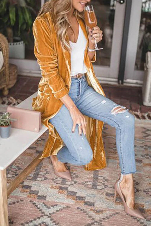 Trixiedress Paula Long Sleeve Velvet Long Coat