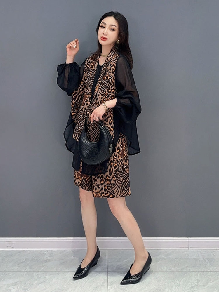 Casual Luxe Leopard Print Top & Shorts 2-Piece Set