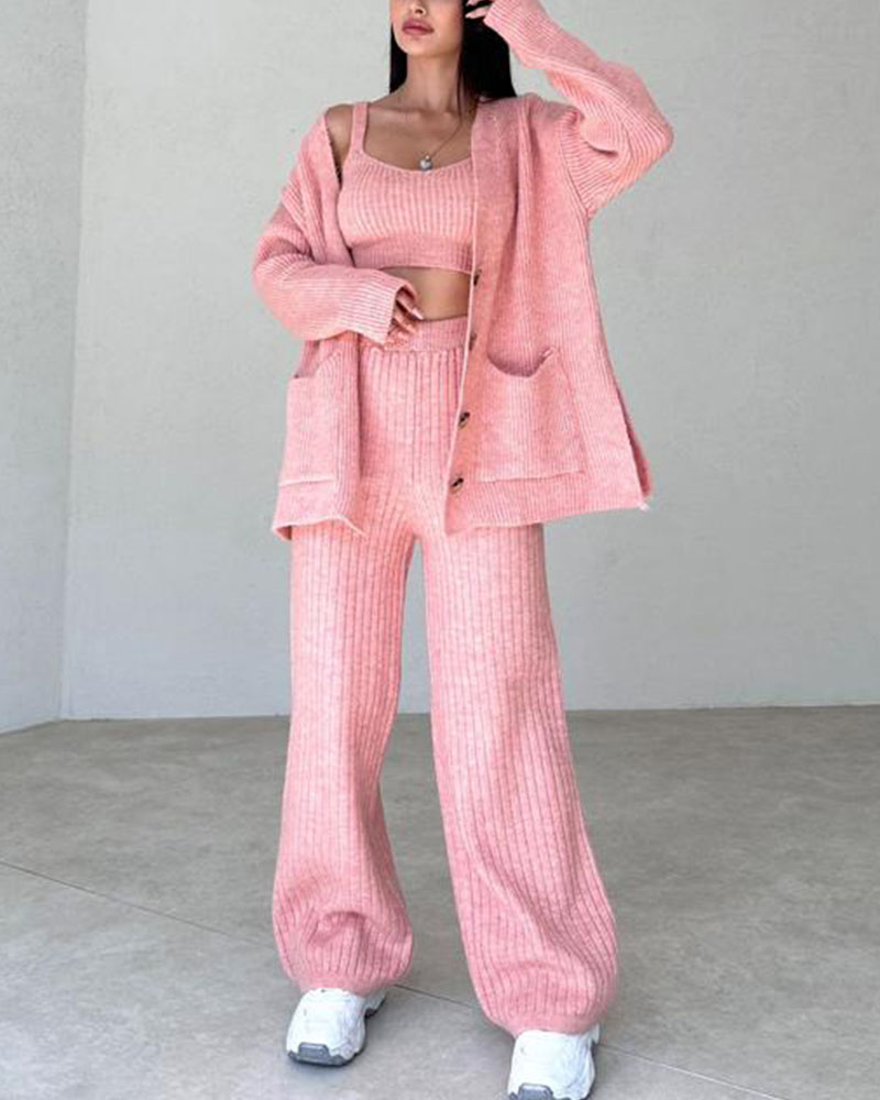 Casual minimalist style knitted three-piece set