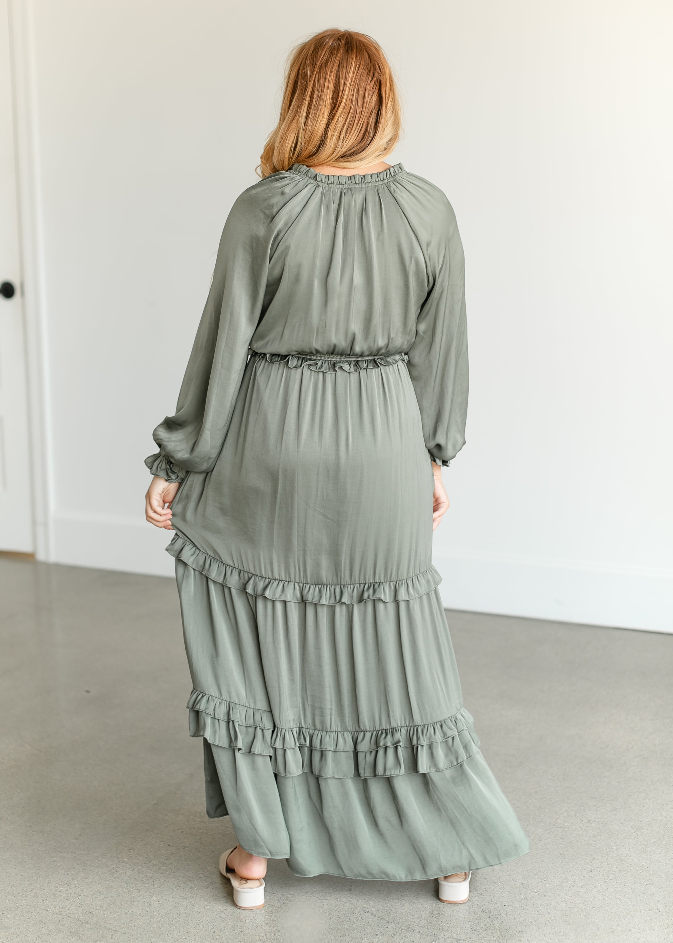 Long Sleeve V-neck Satin Maxi Dress