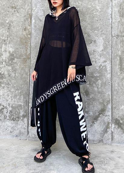 Women's plus size black letters are thin and fashionable early autumn knitted sweater bloomers two-piece suit