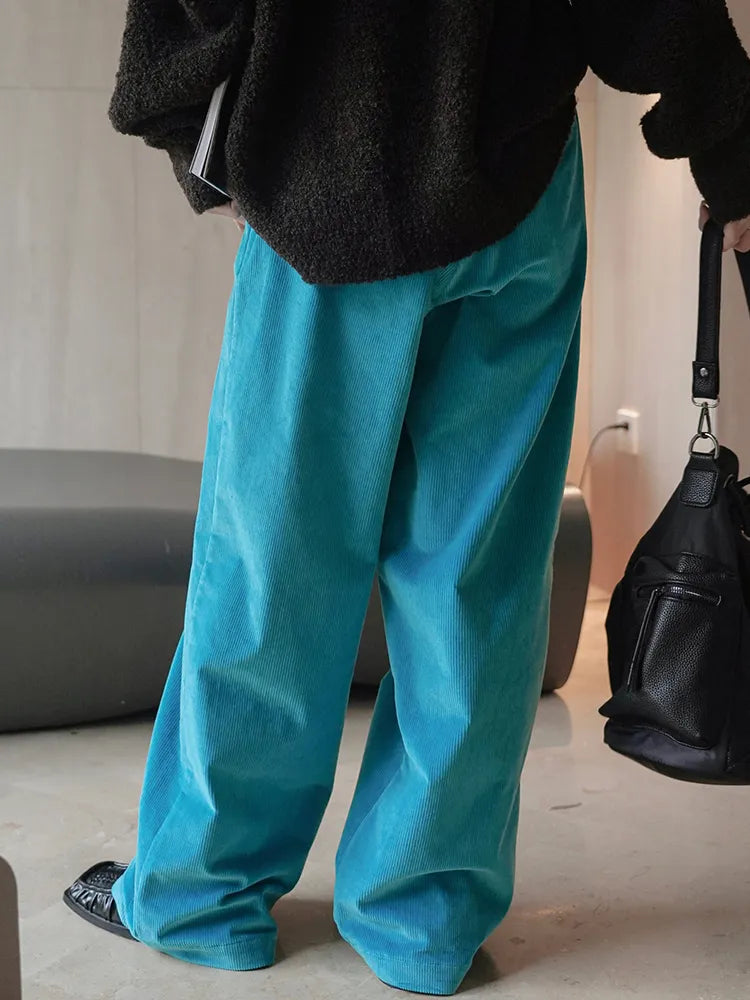 Retro-Inspired High Waist Corduroy Wide Leg Pants