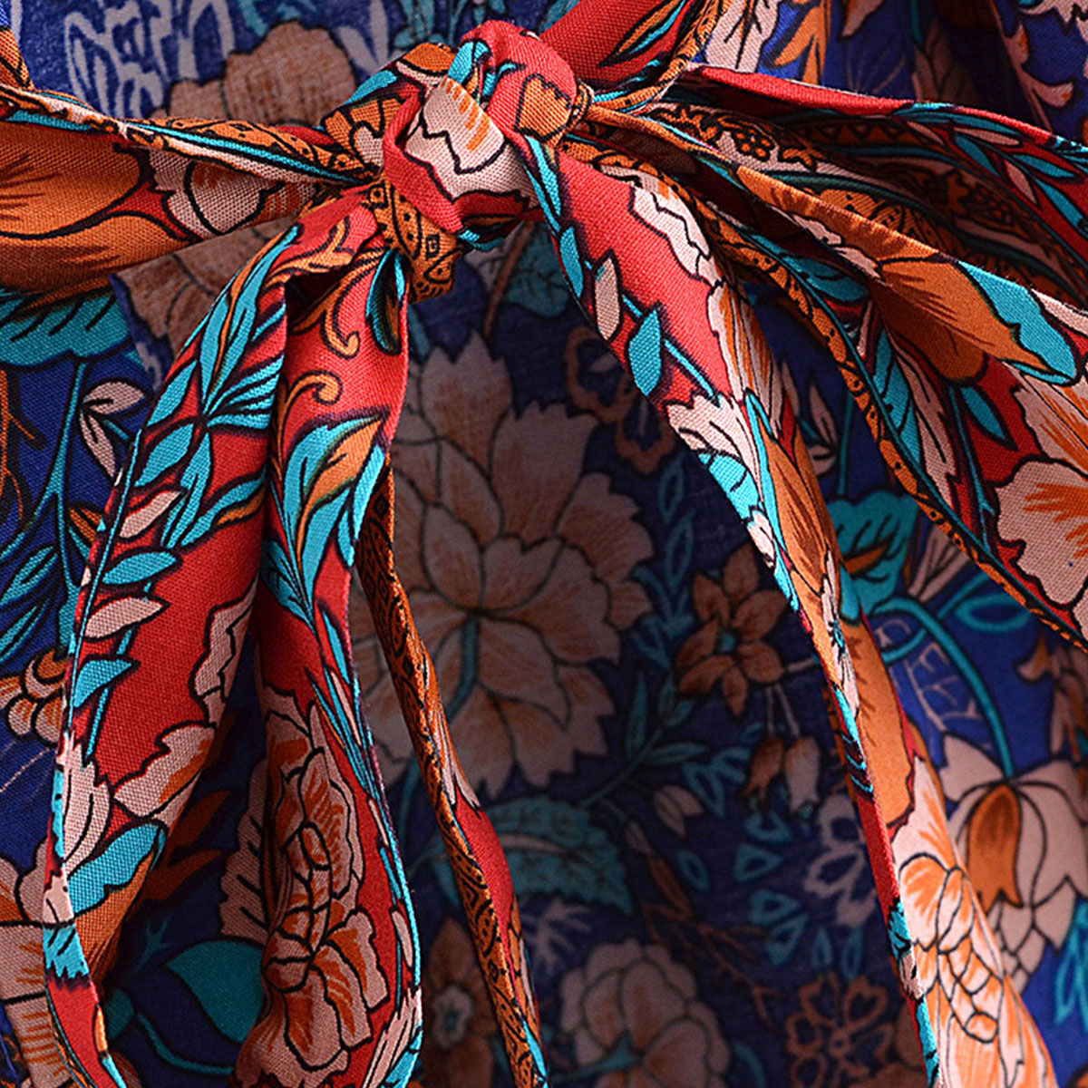 Sapphire Blue Boho Floral Print Short Robe