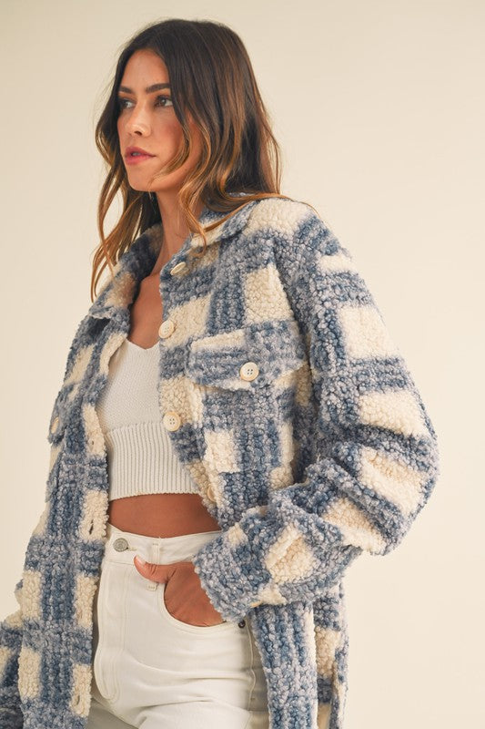 Last Forever Shacket in Blue/Cream