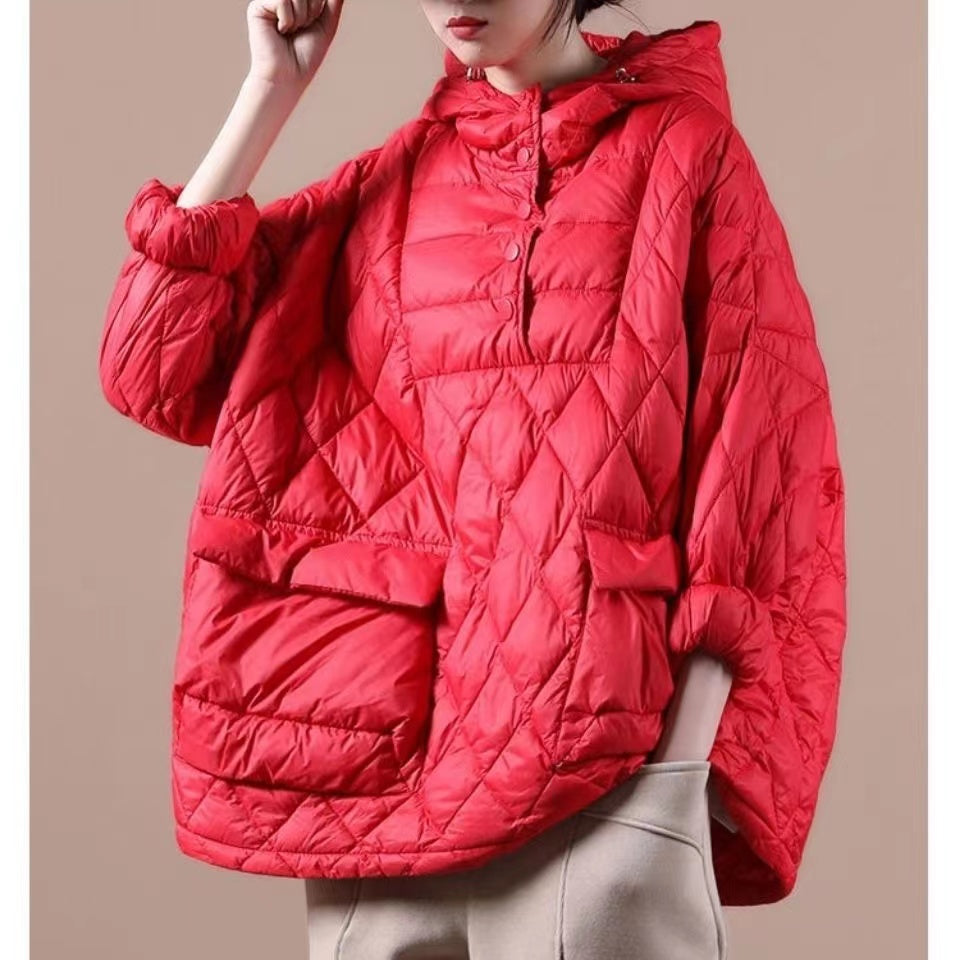 2022 Loose Fitting Winter Puffer Jacket Hooded Black Down Coat