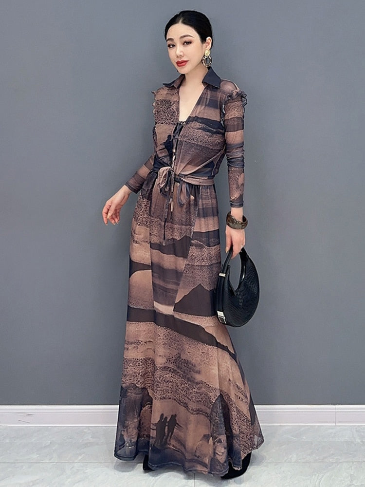 Stylish Chic Lightweight V-Neck Top & Long Skirt Set