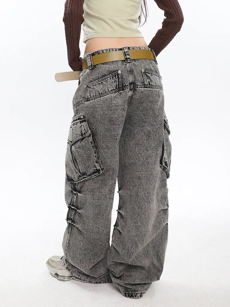 Retro Chic Old Washed Wide-Leg Cargo Pants