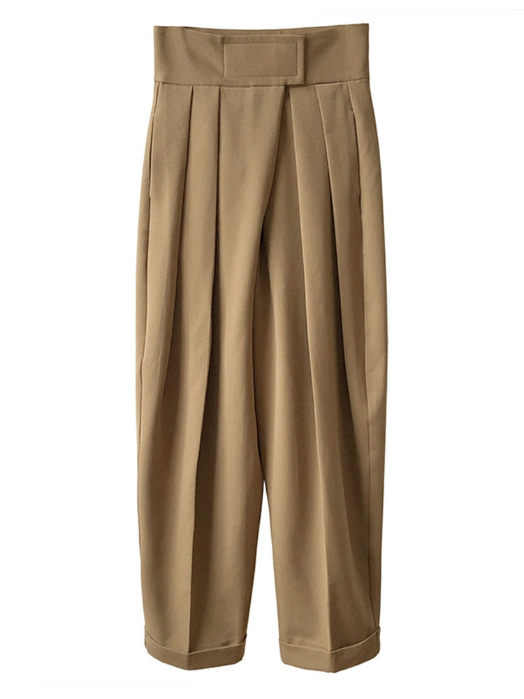 Elegant High End Pleated Wide Leg Trousers