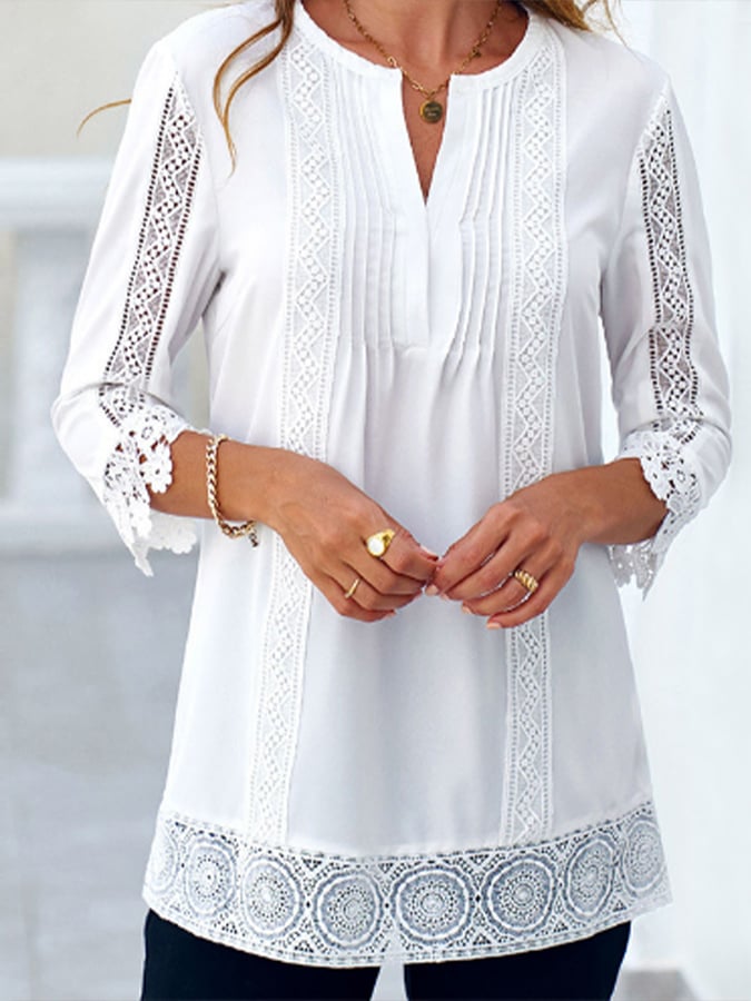 Women's Round Neck Lace Stitched Shirt