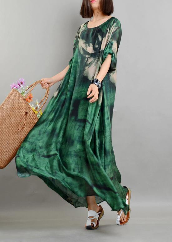 Plus Size  Green Print Chiffon Dress Summer Two Pieces Set