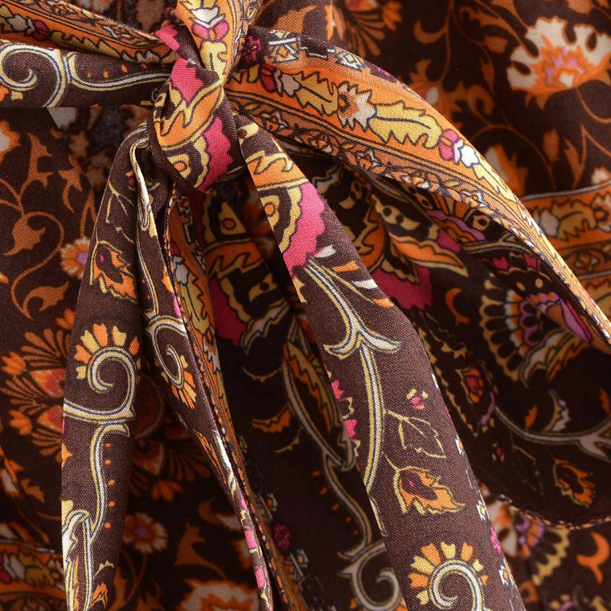 Espresso Brown Boho Floral Print Short Robe