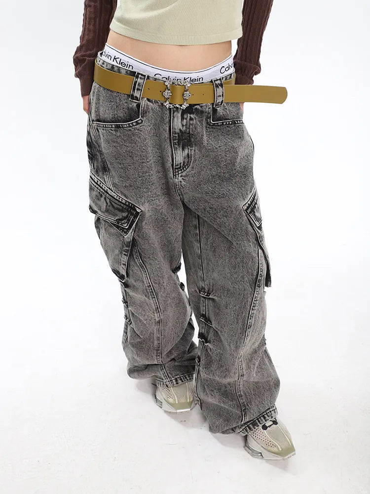 Retro Chic Old Washed Wide-Leg Cargo Pants