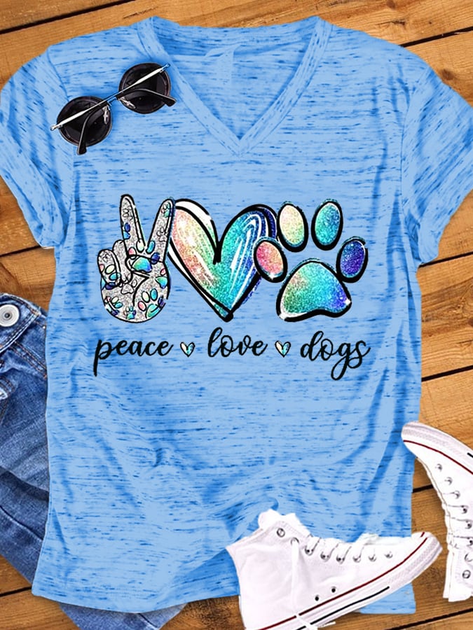 Women's Peace Love Dogs V-Neck Tee