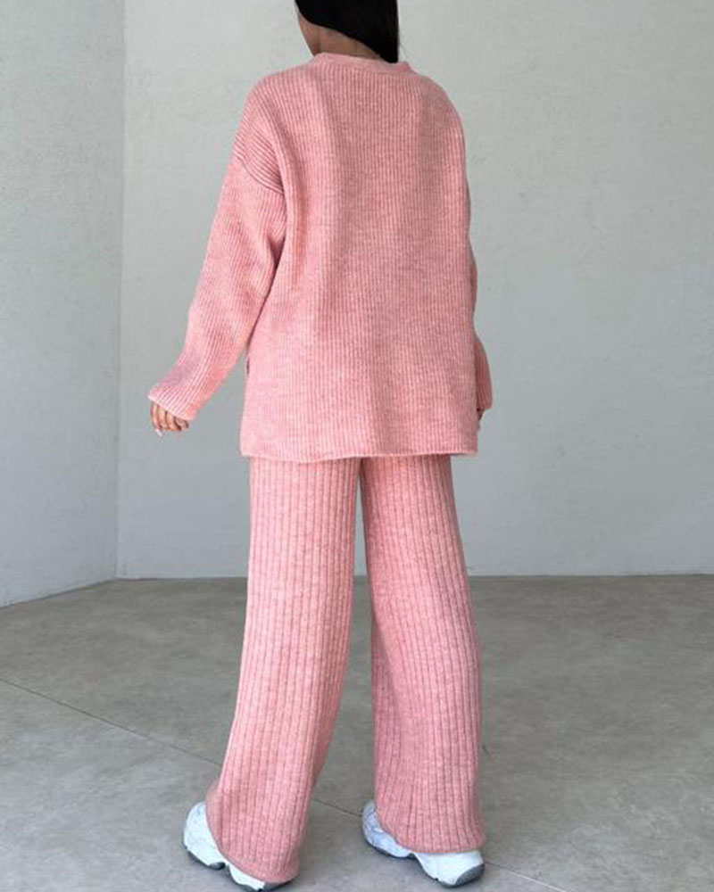 Casual minimalist style knitted three-piece set