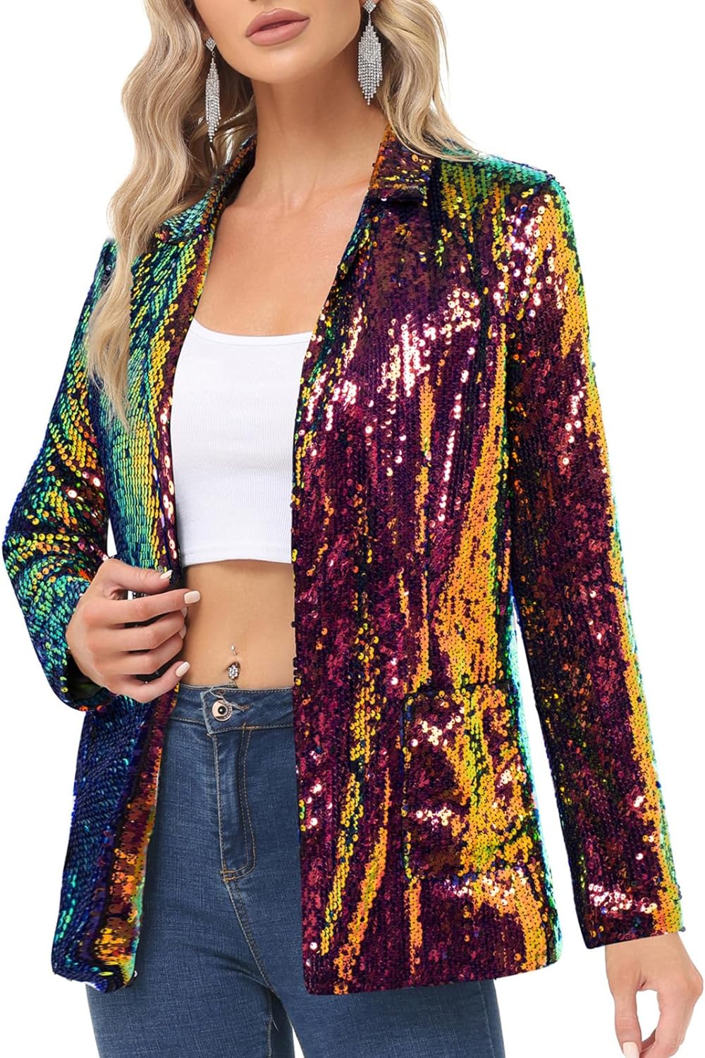 Sparkly Cardigan Coat with Pocket