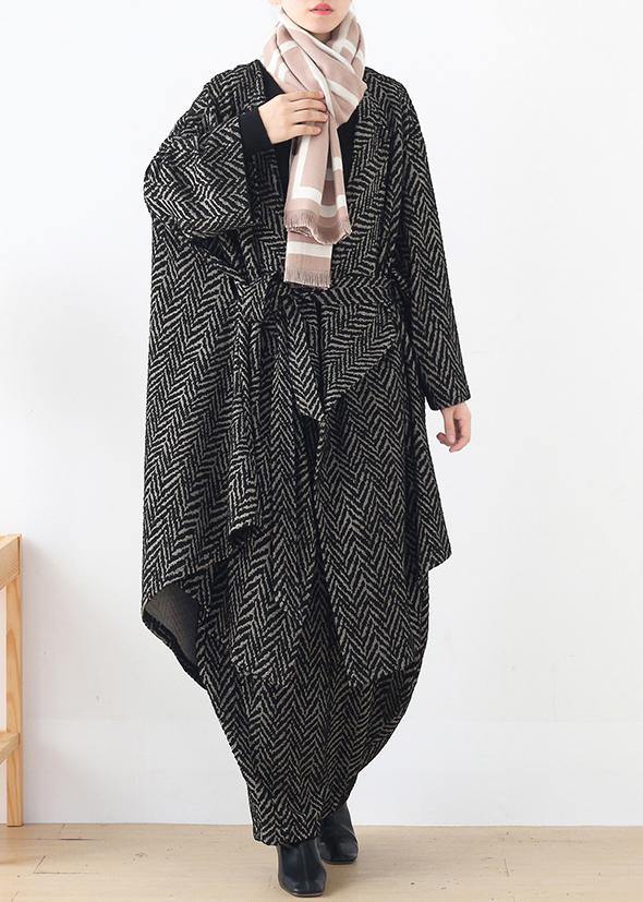 High end stripe style irregular women's suit British fashion big temperament black two piece set autumn