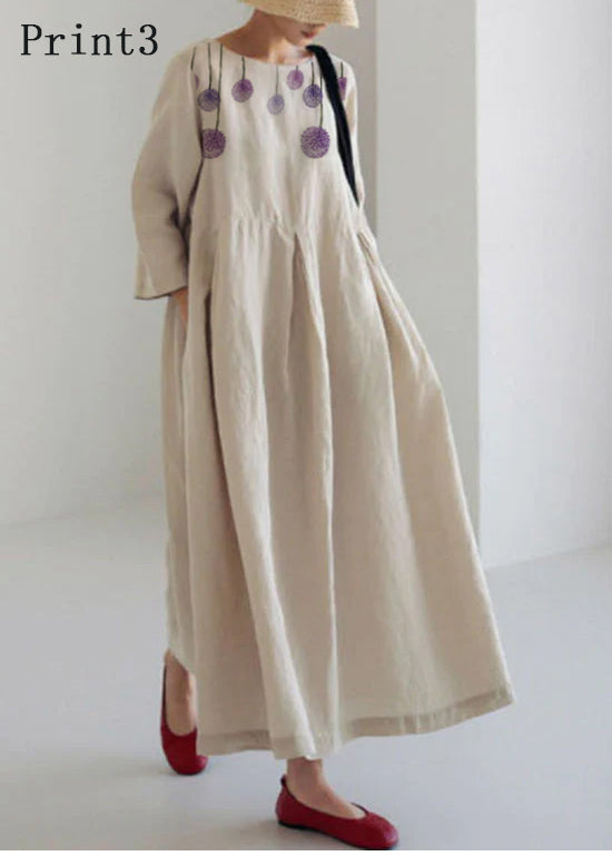 Apricot Cotton Dresses Pockets Patchwork Spring