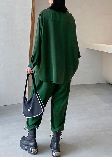 Slim suit female plus size fashion casual green shirt pants two-piece suit