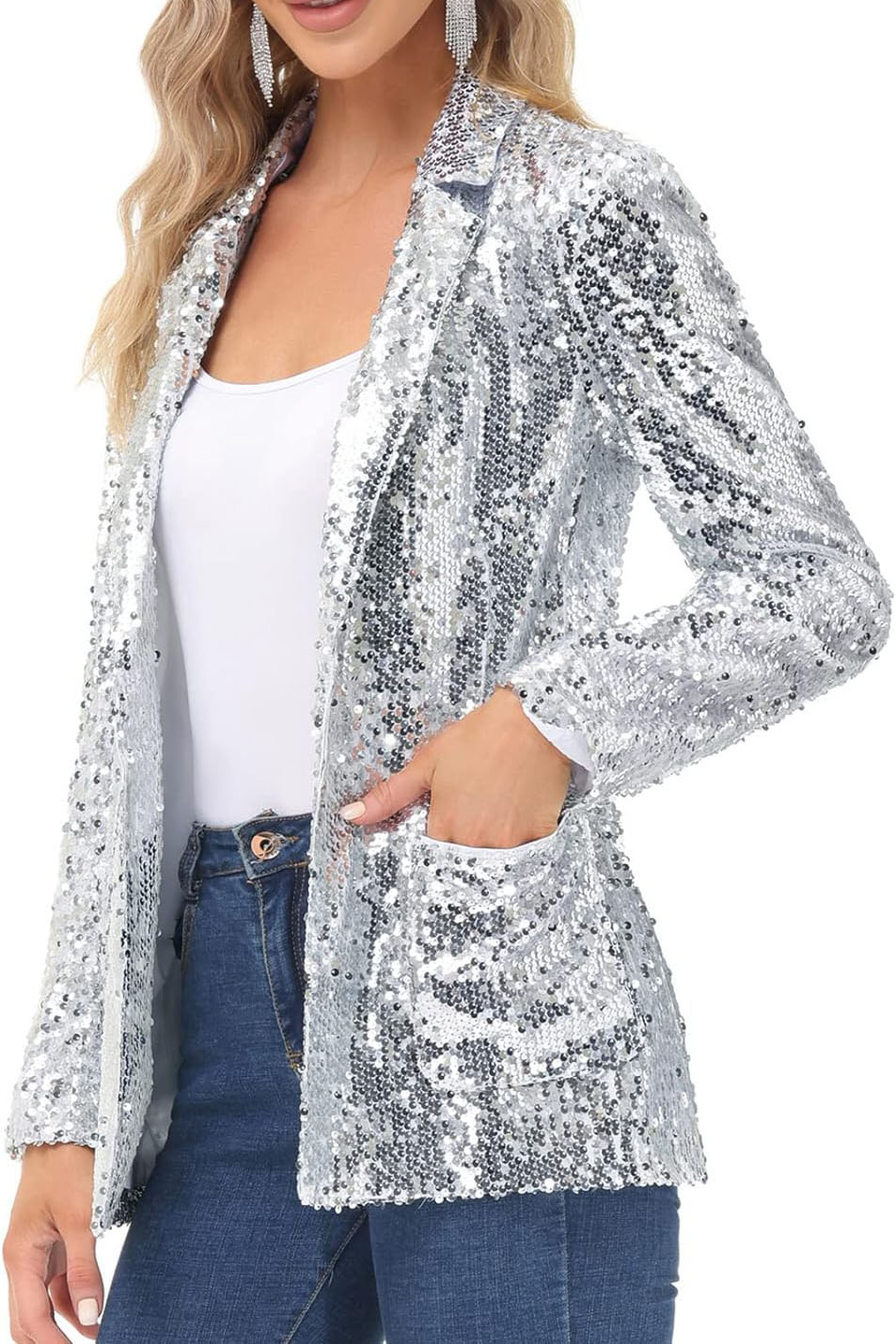 Sparkly Cardigan Coat with Pocket