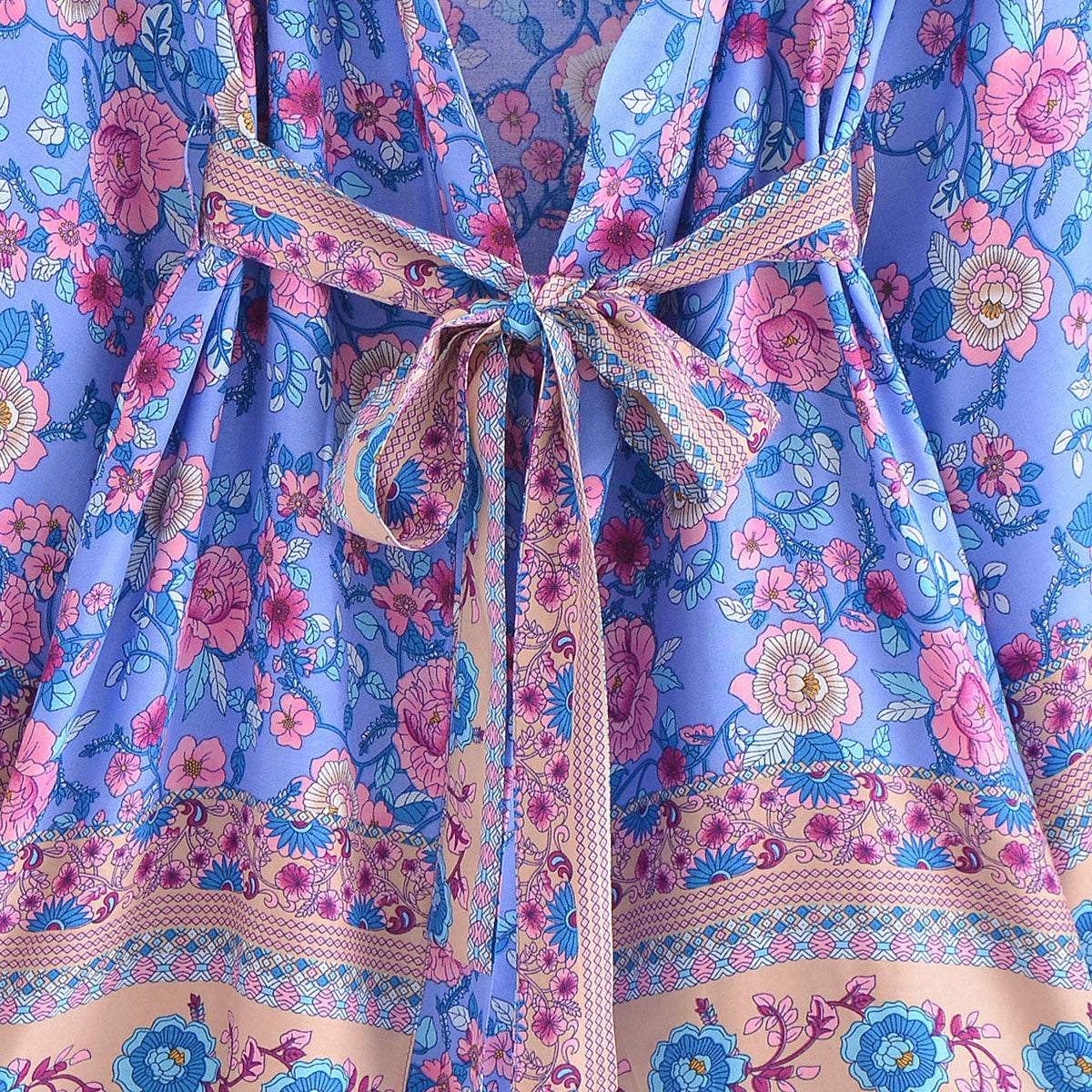 Blue Violet Boho Floral Print Short Robe
