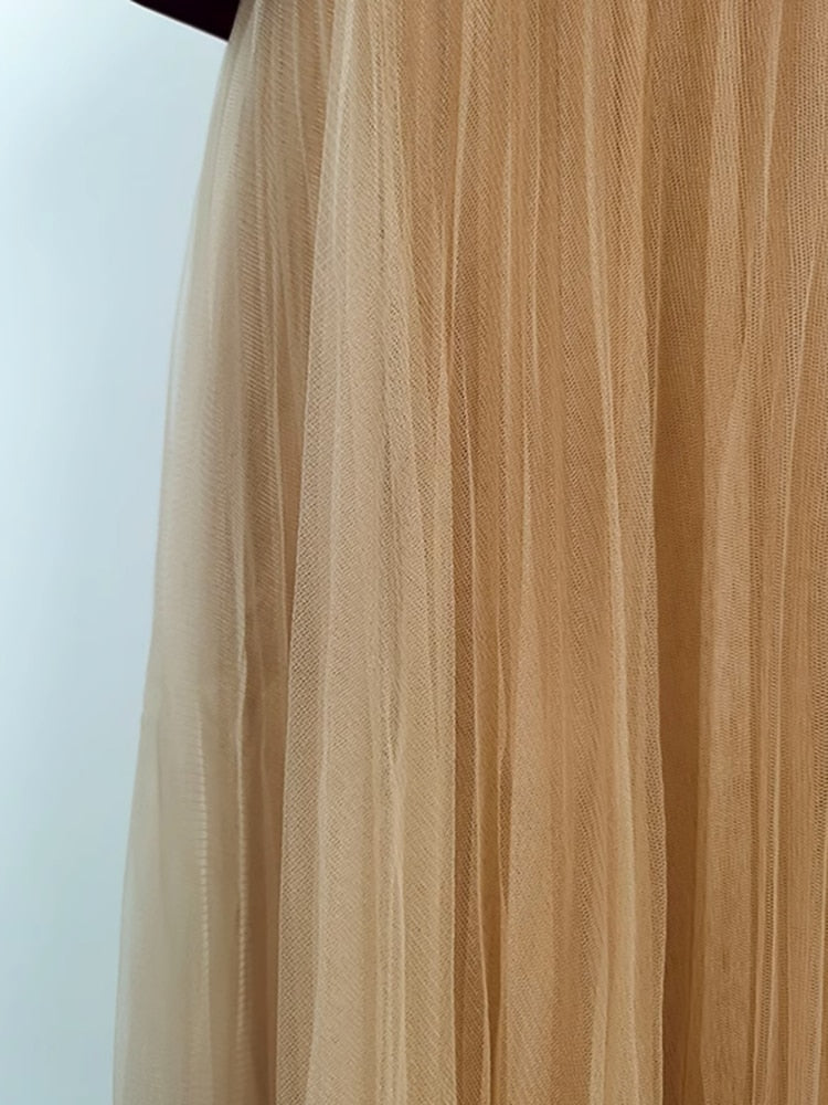 Opulent Red Halter Top & Pink Pleated Skirt 2-Piece Ensemble