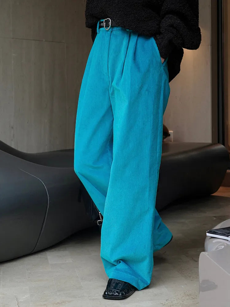 Retro-Inspired High Waist Corduroy Wide Leg Pants