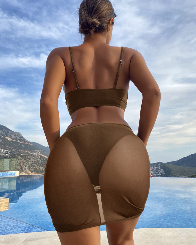 3 Piece Bikini Bathing Suit Mermaid Halter Pearl String Triangle Swimsuit